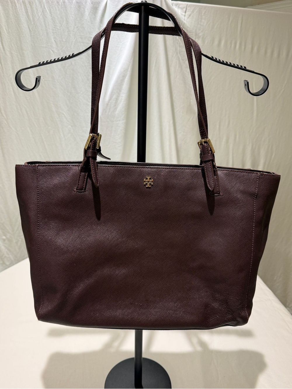 Tory Burch Dark Plum Leather Double-Handle Tote